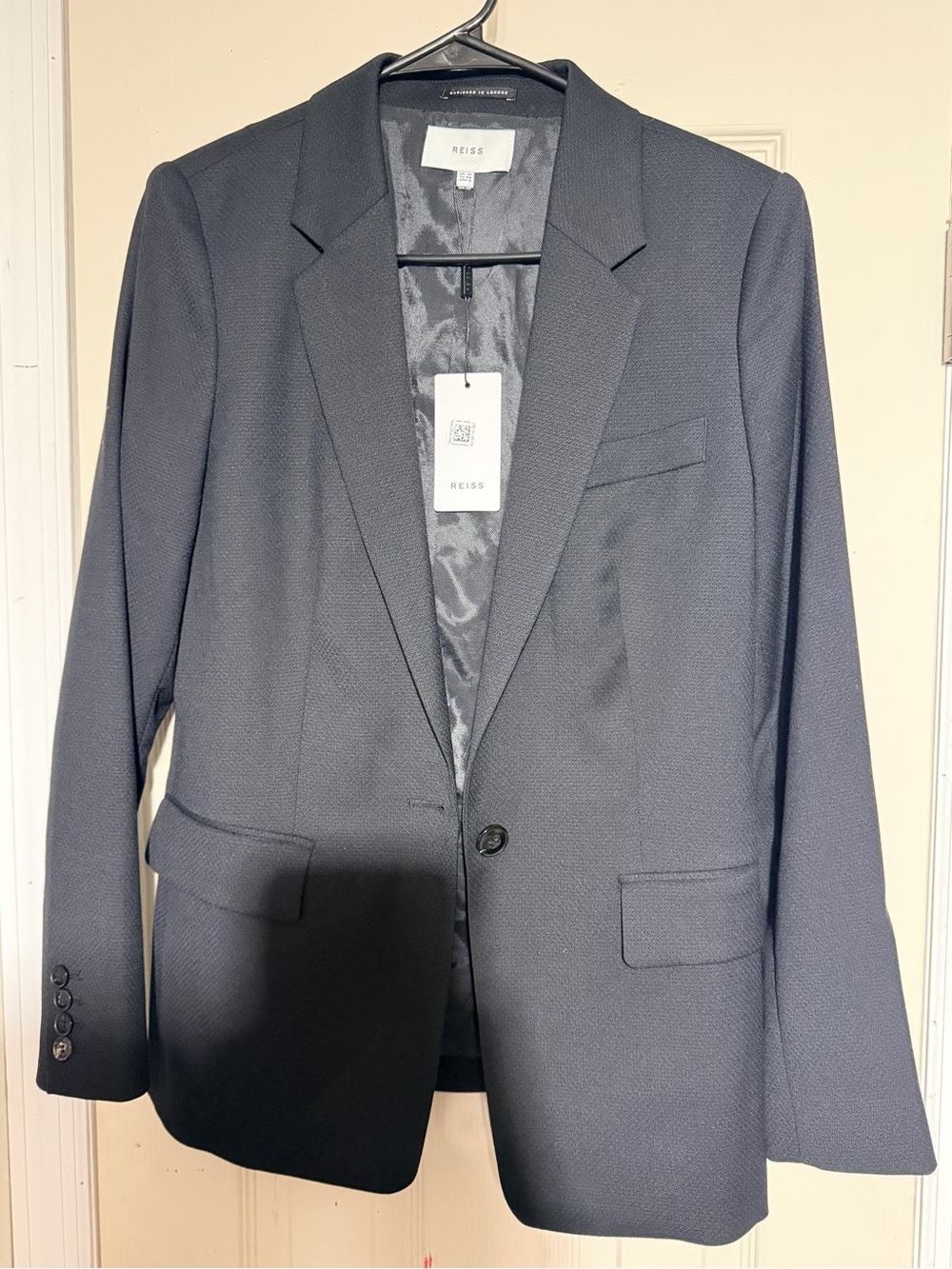 Reiss Navy Textured Single-Button Blazer